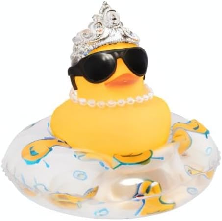 wonuu Car Duck Rubber Duck Car Ornaments Duck Car Dashboard Decorations with Cute Headband Swim Ring Necklace Sunglasses, C-Female Crown&Chain