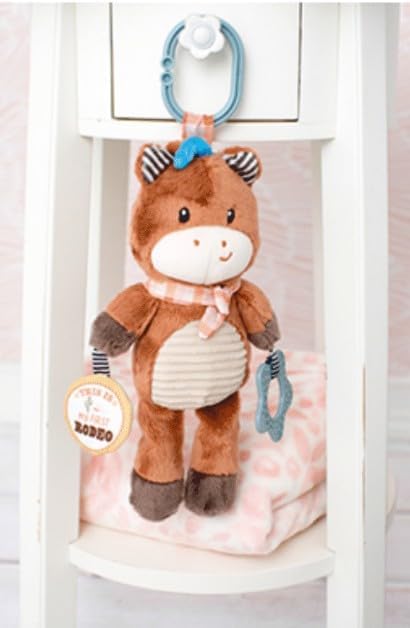 Baby Starters Plush Horse 14 inch Activity Toy with Crinkle, Rattle, Teether and Travel Hook, My First Rodeo, Brown, Western Ranch Pony