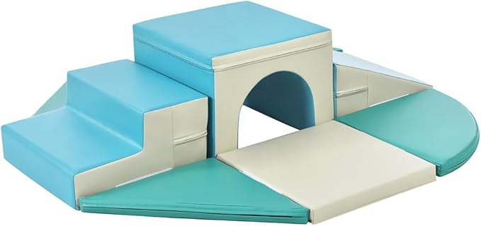 9 Piece Soft Climb and Crawl Activity Playset, Soft Foam Tunnel Climber, Indoor Active Playset for Crawling and Sliding