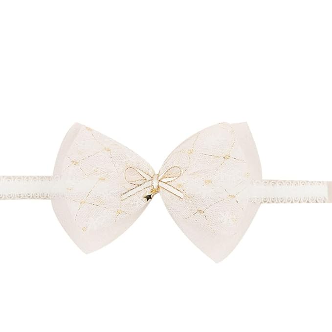 Baby Girls Lace Bow Headband Cute Chiffon Bow-Knot Toddler Hairband Elastic Soft Lace Infants Birthday Party Hair Accessories (White-3, One size)