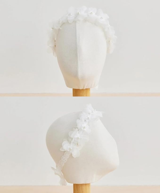 Floral Lace Hair Bow for Baby Girls Soft Stretch Headband for Newborns to Toddlers Baby Shower Birthday Hair Band 0-36 Months (White flower, Free)