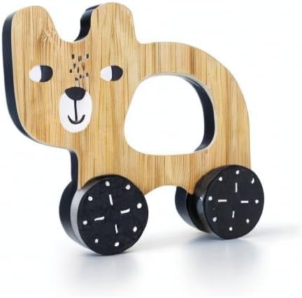 Wee Gallery Bear Push Toy, Rolling Toy, Classic Motion Toys for Child Motor Skills, Balance, Roll Along Play, and Animal Nursery Decor (Baby, Toddler, Kids)