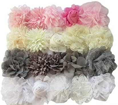 YYCRAFT 20pcs Large Chiffon Lace Hair Flower for Girls Headband Baby Flowers Bows,Crafts,Party Decoration(3"-4.5",Mix)