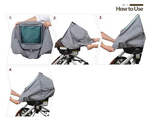 Manito Melange Infant Car Seat Weather Shield – Universal-Fit, Clear Window, Windproof, Water-Repellent, Premium Baby Car Seat Cover for Travel & Outdoor Weather Protection (Black Grey)