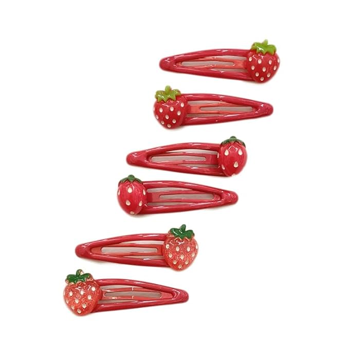 Strawberry Snap Clips Baby Girls Fruit Hair Bow Clips Strawberry Hair Ring Tie BBW24 (6 Pcs-C2)