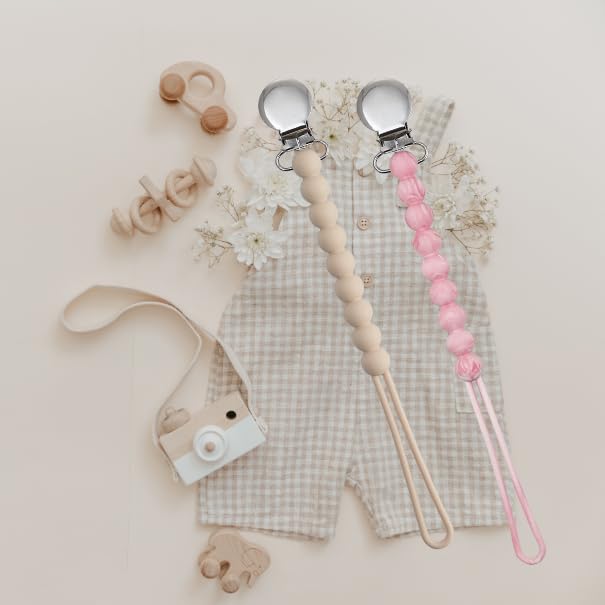 Pacifier Clip for Girls - MORIBOX Paci Clip Soothe Baby Binky Holder for Shower Birthday Gift 2 Pack