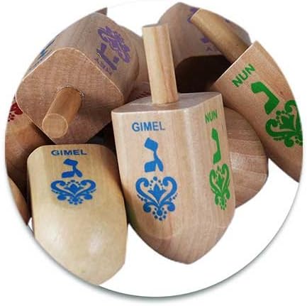 Zion Judaica Large Wood Dreidels Hanukkah Toy Bulk Pack Ziplock Bag 3" Wooden Driedels Natural Wood Spinning Top Dreidlech w/Hebrew Letters and English Transliteration Traditional Chanukah Game 25-PK
