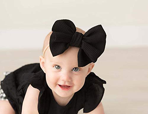 Baby Girl's 5 Inches Soft Double Bow-knot Nylon Headband Toddler Headdress for Photography Party Festivals (Black)