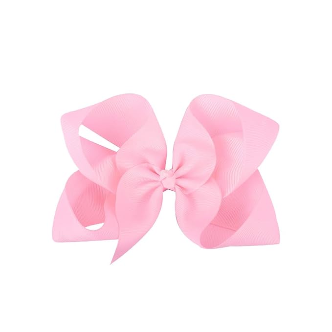 DEEKA 12 PCS 6" Big Hand-made Grosgrain Ribbon Hair Bow Alligator Clips Hair Accessories for Little Teen Toddler Girls - Light Pink