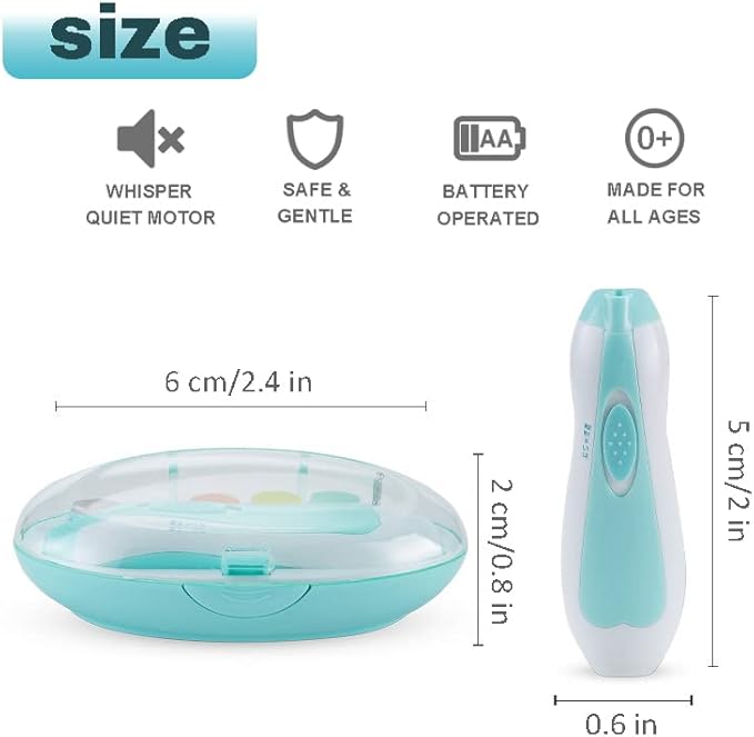 Baby Nail Clippers Safe Baby Nail Trimmer Electric Trim Polish Grooming Kit for Newborn Infant Toddler or Adults Toes Fingernails Care, 6 Grinding Heads and LED Light (Blue)