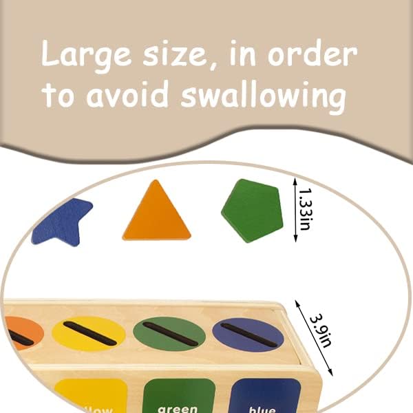 WOODENFUN Color Shape Sorting Toy for Toddler, Wooden Montessori Shape Sorter Color Matching Box Game, Learning Sensory Toys Gift for Boy Girl 3 Year Old
