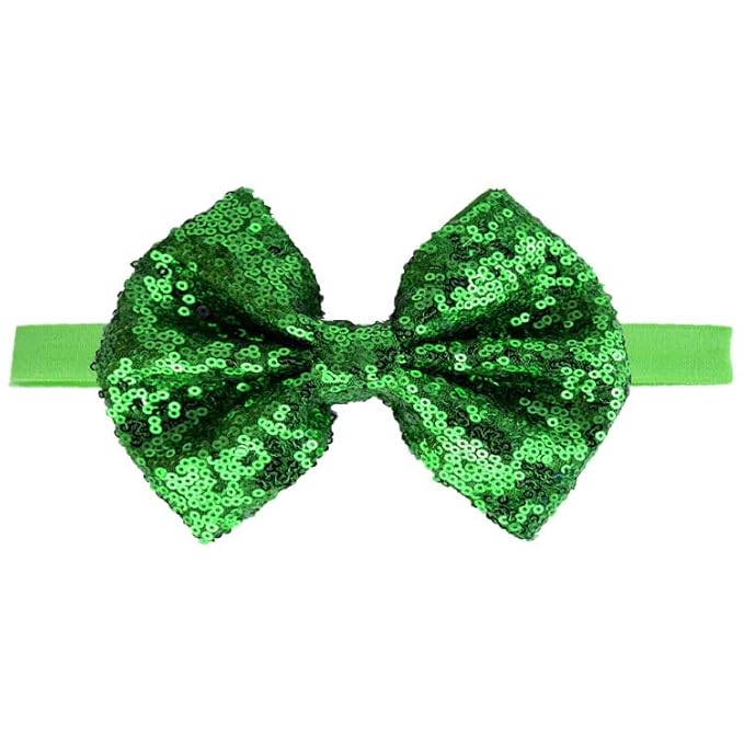 Baby Christmas Sequins Headband Red Green Glitter Bow Hair Band BHC03 (Green)