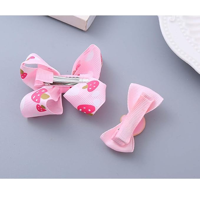 Baby Girls Pink Strawberry Hair Bow Clip Alligator Pink Bow Hair Clip for Toddlers Little Girls Kids 2 Pack ZFJ42 (Strawberry Pattern)