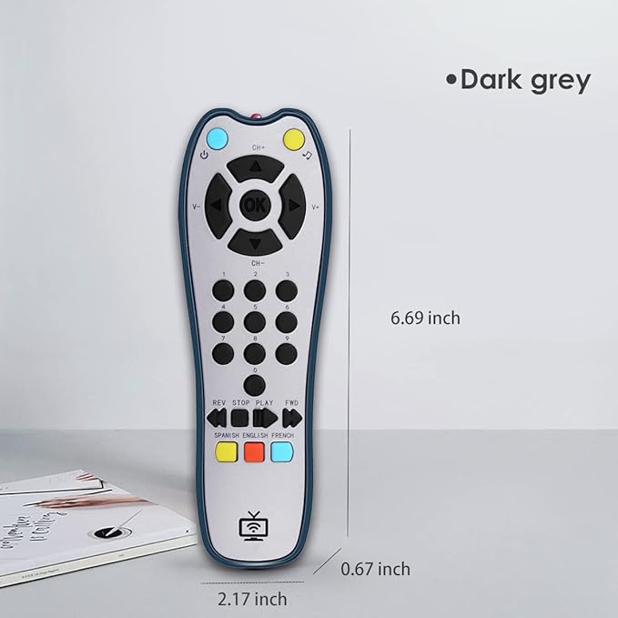 Baby Realistic TV Remote Control Toy with Light and Sound, Upgrade Adjustable Volume, Early Educational Musical Toys with 3 Language English,French and Spanish Gift Toy for 3+ Months Boys or Girls