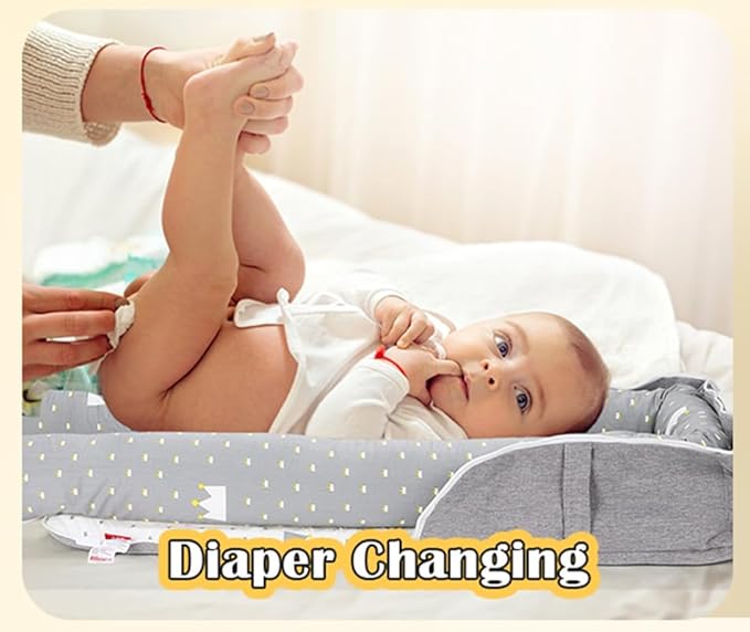 Infant Lounger, Baby Nest for Newborns, Portable Breathable Baby Lounger Adjustable U-Shaped Safety Bumper for Cozy Comfort - Crown Ash