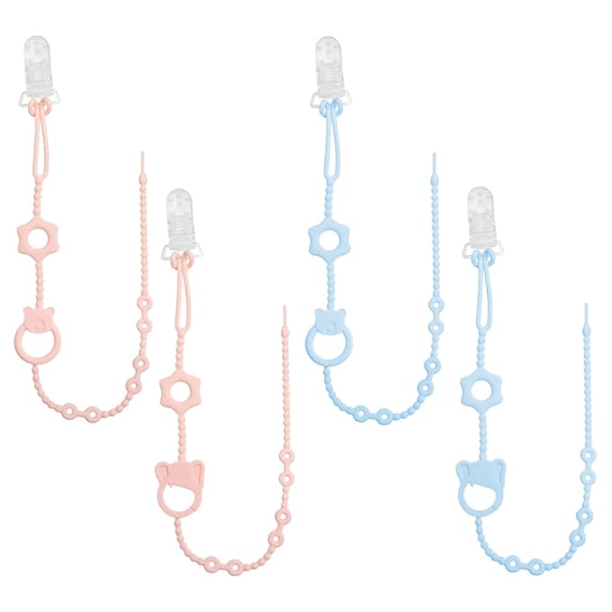 Bear Elephant Silicone Baby Pacifier Leashes Pink Blue