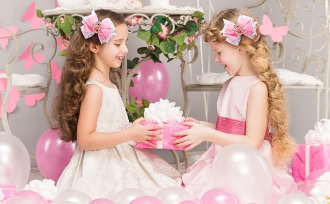 Birthday Hair Bow for Baby Girls 1 2 3 4 5 6 Years Sprinkle Decorations Confetti Ice Cream Party Pink Hair Accessories for 6th Birthday