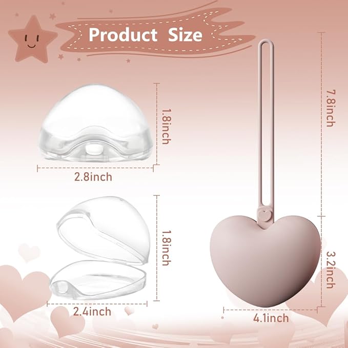 4PCS Pacifier Holder Case Set, 2pcs Silicone Portable Pacifier Pouch and 2pcs Transparent Pacifier Storage Container, Cute Heart Shape Pacifier Storage Case for Newborn Baby(Pink&Khaki)