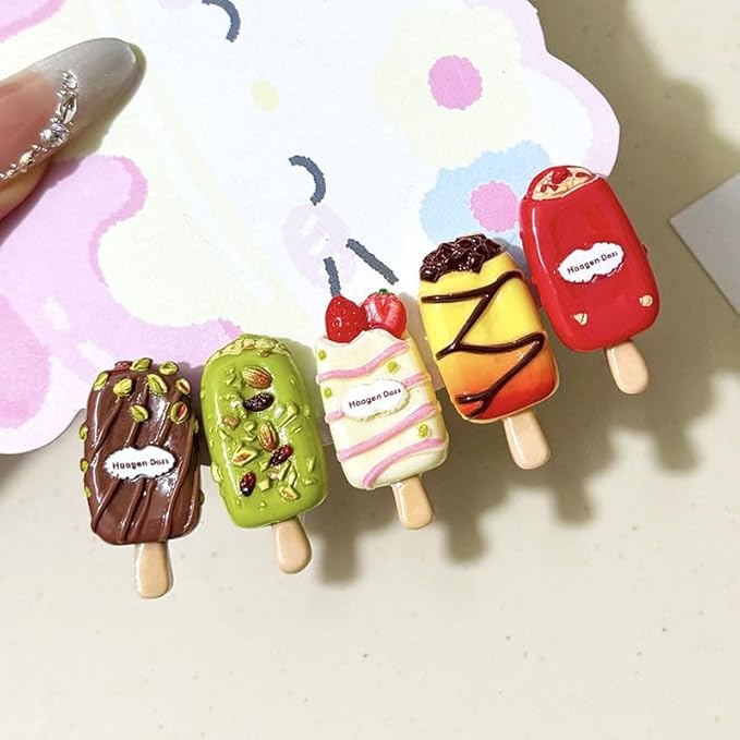 5 Pairs(10 Pcs) Super Cute Lovely Summer Realistic Mini Icecream Hairpin Ice Sucker Hair Clips Hair Decoration Women Girls Salon Hairstyle Hairdressing Grip -Icecream 2