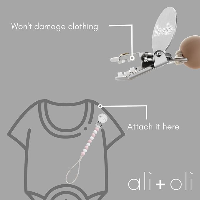 Ali+Oli Silicone Pacifier Clip for Baby (Thin Pink) 100% Food-Grade BPA Free Newborn Pacifier Holder Infant Binky Clip for Baby for Baby Boy or Girl