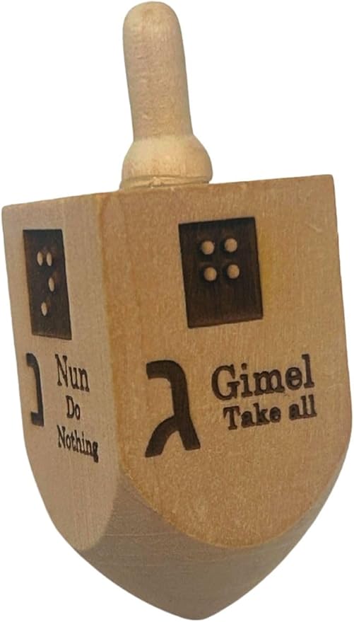 Wooden Braille Dreidel for The Blind, Holiday Fun for Everyone, Braille/Print Engravings, Fun Hanukkah/Chanukah Family Game for Low Vision, Blind, Visually Impaired and Sighted