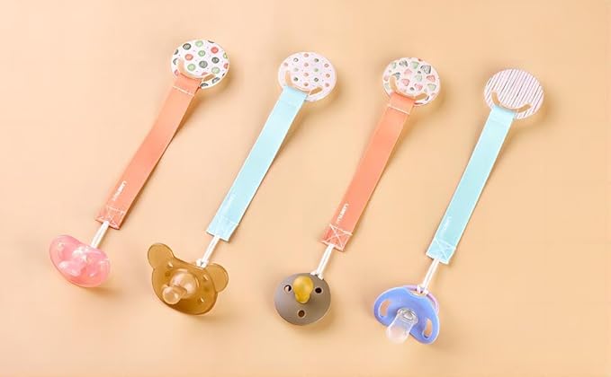 Pacifier Clip, Neutral Baby Paci Clip for Boys and Girls, DIY Pacifier Clip Supplies, Suitable for Attaching Teethers, Toys, Burp Cloths, Swaddles, Blankets (Hand Painted DOT1 & Dot, Clip)