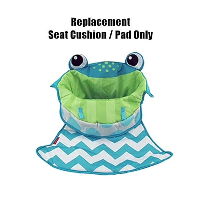 Mattel Replacement Part for Fisher-Price Sit-Me-Up Baby Floor Seat - FWY43 ~ Replacement Seat Cushion/Pad ~ Green and White Frog Print Chevron Pattern, Green, BLue, White, Black