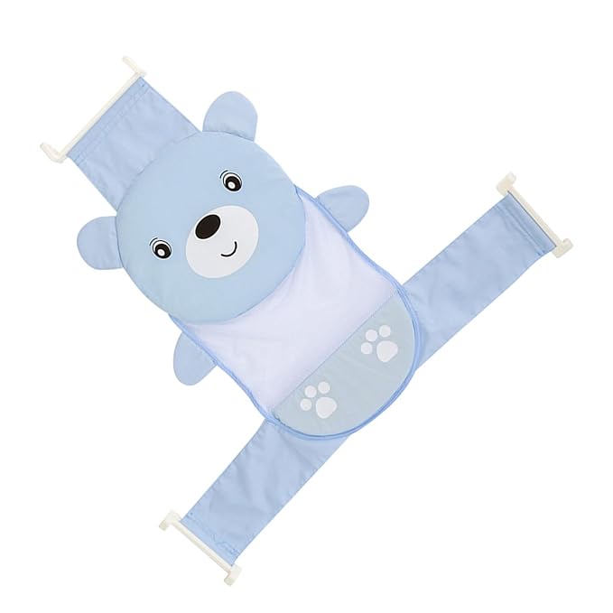 Cute Cartoon Bear Baby Bathtub Net Pocket Foldable and Portable Shower Net Bed Adjustable Bathing Net Infant Shower Gift Cute and Secure