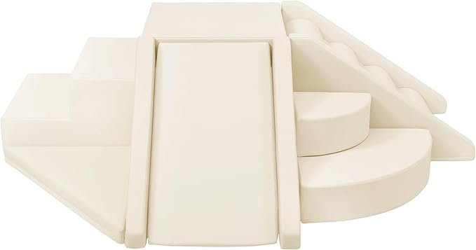 Merax Indoor Climbing Toys for Toddlers, 9-Piece Foam Climbing Blocks Climb & Crawl Tunnel Soft Play Set (9-Piece Cream)