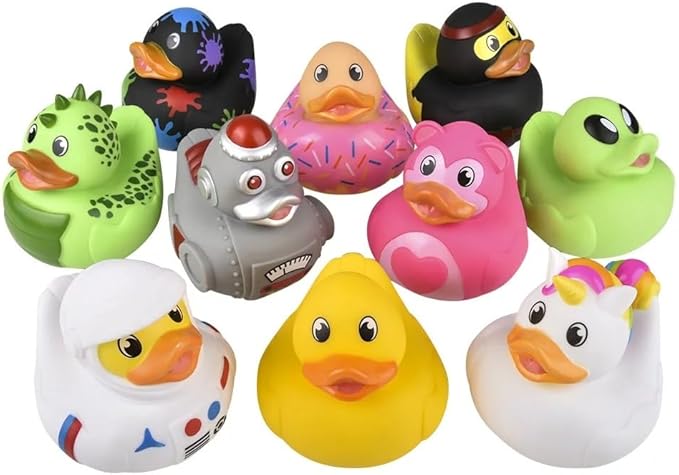 Big Rubber Ducky Collectible Mix (5.5") Alien, Robot, Dinosaur, Splat, Ninja, Confetti, Pink Heart, Yellow, Unicorn and Astronaut. Perfect for Ducking (Confetti Pink)
