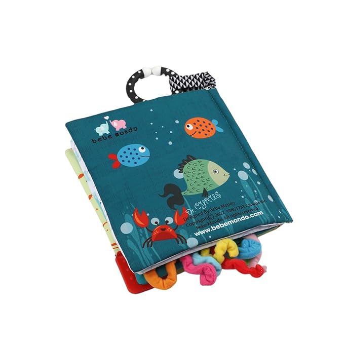 Fish Baby Books, Crinkle Books for Babies,Touch Feel,Infant Baby Toys 0-3 0-6 6-12 Months, Sensory Mirror Toys,Soft Teether,Teething,Shower Baby Easter Basket Stuffers,Baby Gifts for Boys Girls-Blue