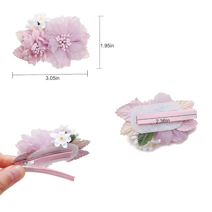 Flower Hair Clips Set-Cherrboll 3pcs Floral Hair Bow Accessories for Baby Girl Toddles Teen Gifts