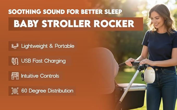 Baby Stroller Rocker with 2 Mounting Brackets, Hands-Free Portable Rocker with White Noise, USB Rechargeable, 11 Sounds, 45-Min Auto-Off, Newborn Essential for Stroller, Bassinet & Travel Crib