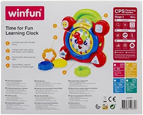 winfun Time for Fun Learning Clock | A Fun Interactive Way to Learn to Read The Time | Movable Hands and Sound Effects | Suitable for Boys and Girls Aged 3 Months and Up, Multicolor, 000675