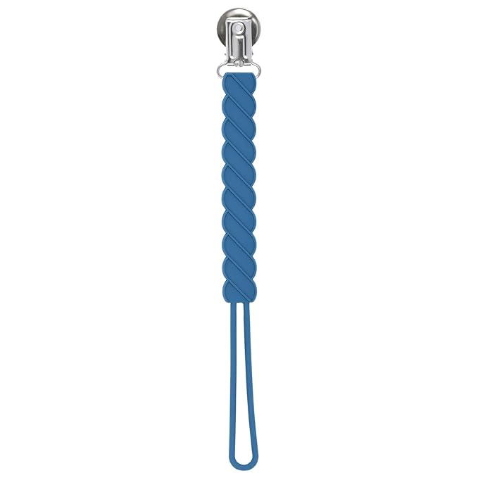 Three Little Tots All Silicone Modern, Short and Safety Tested Pacifier Clip (Blue, Twist)