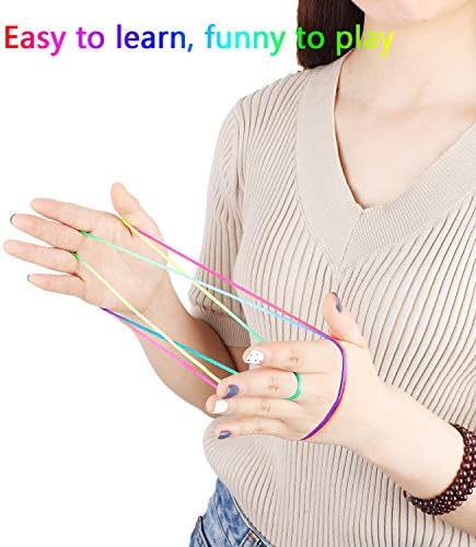 Poen 10 Pieces Cats Cradle String Finger Game String Cats Cradle Game Book Toy Supplies, 65 Inch Long, 10 Colors
