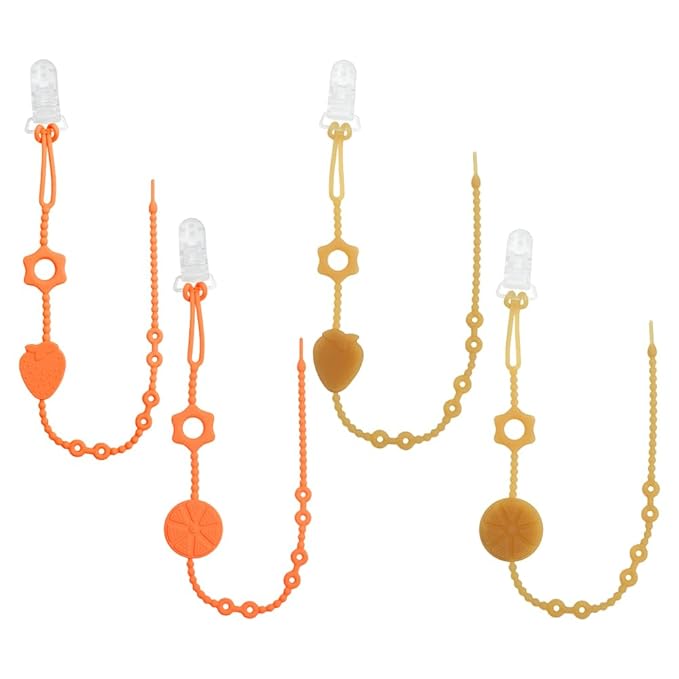 Strawberry Orange Silicone Baby Pacifier Leashes Orange Amber
