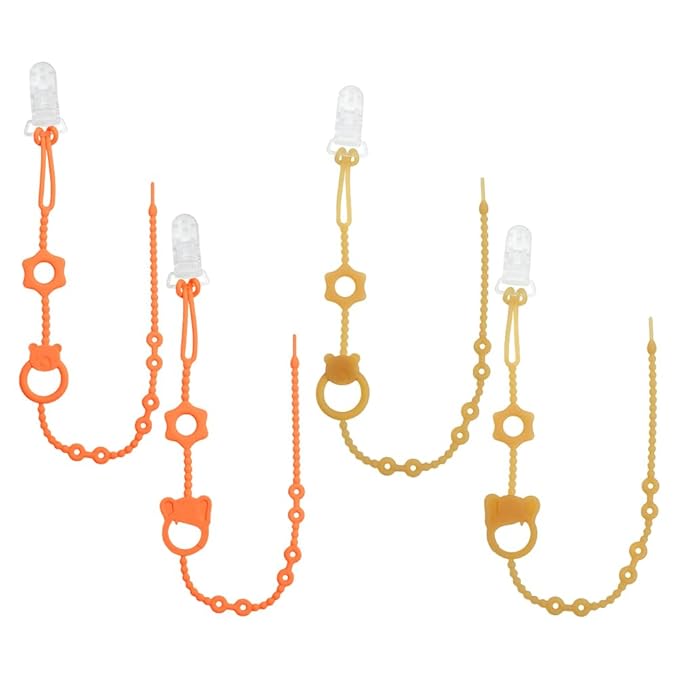 Bear Elephant Silicone Baby Pacifier Leashes Orange Amber