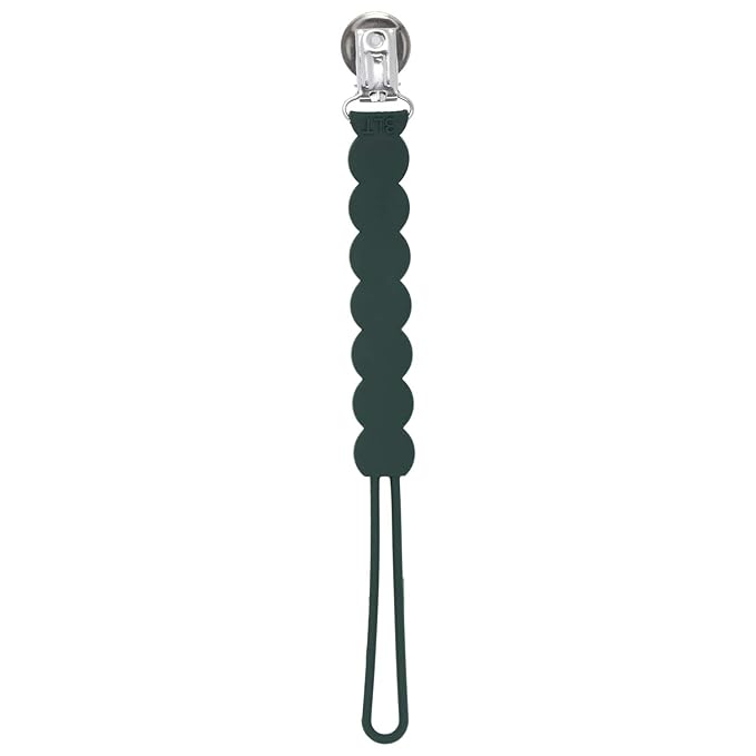 Three Little Tots All Silicone Modern, Short and Safety Tested Pacifier Clip (Hunter Green, Waverly)