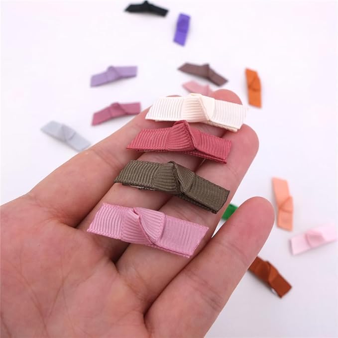 Boutique Baby Hair Clips Toddler Tiny Hair Bow Snap Clips in Fringe Bangs Fine Hair Accessories Infant Baby Girls Kids Hairbow (Bitty Bow 24 Pcs)