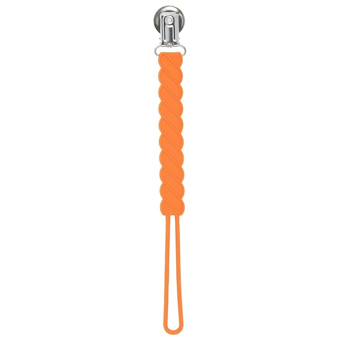 Three Little Tots All Silicone Modern, Short and Safety Tested Pacifier Clip (Orange, Twist)