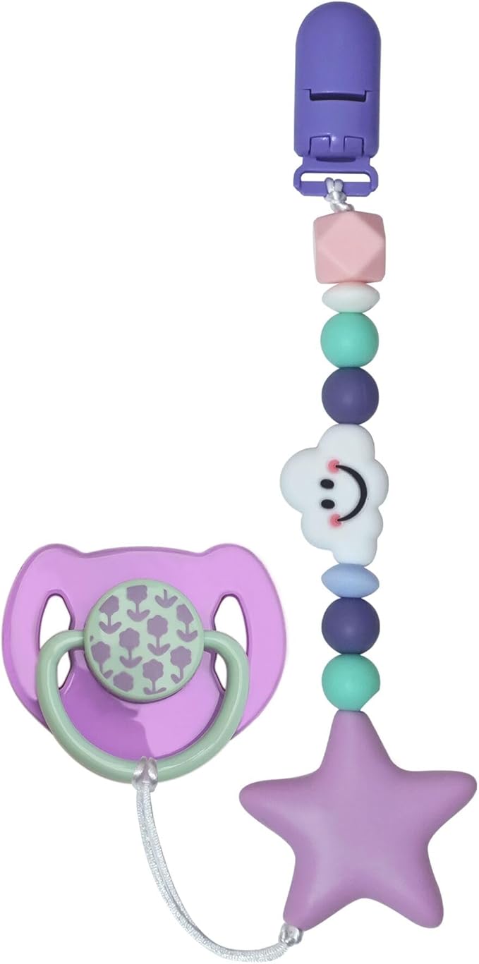 Cute Purple Style Pacifier Clip with Purple Magnetic Pacifier Reborn Dolls Toy Accessories (Star Cloud)