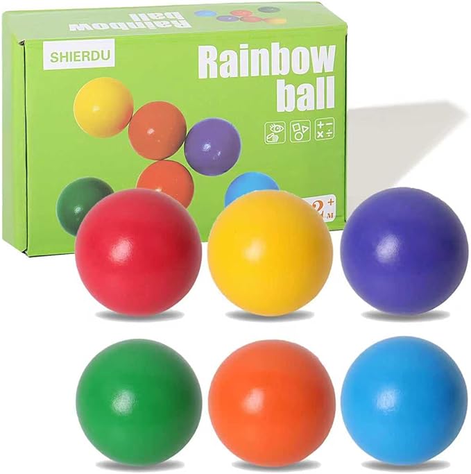 SHIERDU Wooden Rainbow Ball, 6 Colorful Wooden Ball Toys, Suitable for Toddlers and Babies to Grip, Ball and Stacker Matching