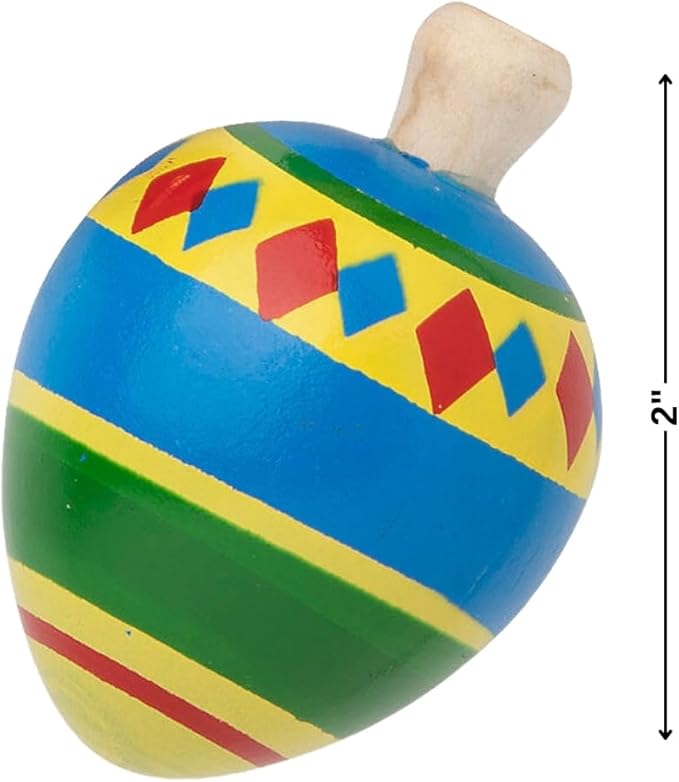 Fiesta Spin Top Toys - Set of 12 Wooden Tops - Cinco de Mayo Party Favors and Value Toys