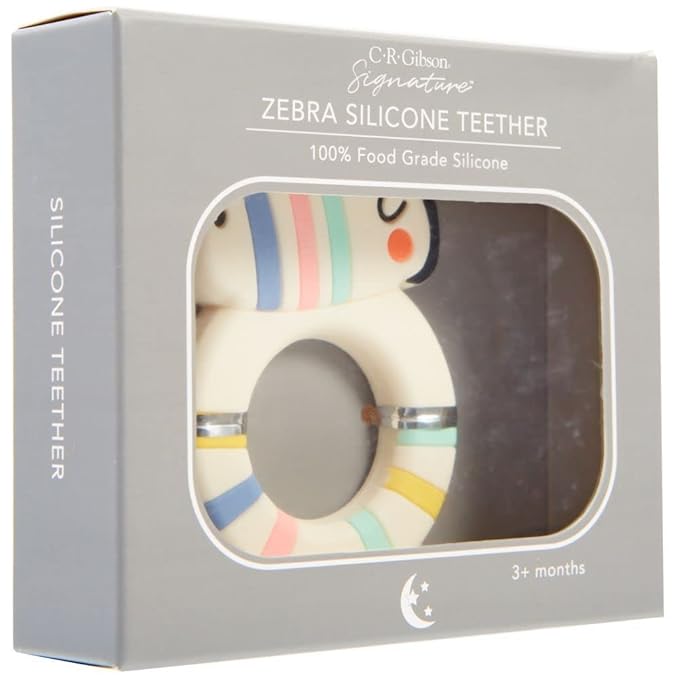 C.R. Gibson BTEE-23954 Zebra 100% Food Grade Silicone Teether for Babies, 2.3" W x 2.4" L, Multicolor