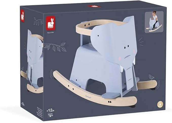 Janod Rocking Elephant – Classic Wood Rocker Ride-On Toy - Ages 1+ - J08024