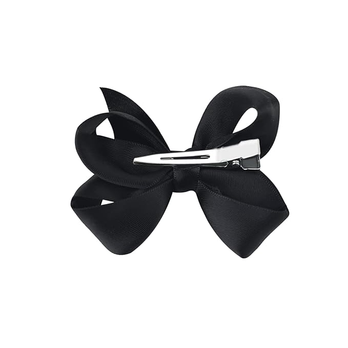 3 Inch Satin Bow for Little Girls - 2 Pcs (Black)
