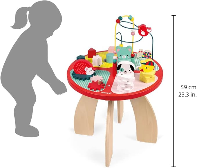 Janod - Baby Forest Wooden Activity Table 23.2" Tall - Assembling Table for Children's Activities - Vibrant Colors - Multi-Activity Play, Develops Dexterity, French Design