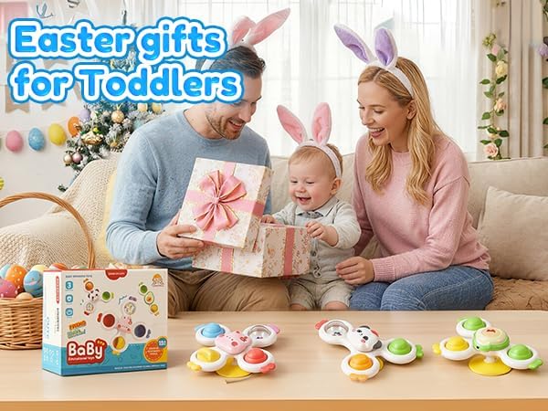 3PCS Suction Cup Spinner for 1 Year Old,Montessori Baby Bath Toys for 0-6-12 Months,Rattle Spinners for Toddlers 1-3,Sentory Toys for 1 Year Old Boys and Girls
