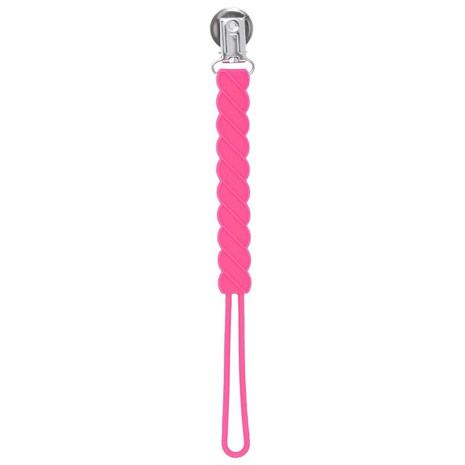 Three Little Tots All Silicone Modern, Short and Safety Tested Pacifier Clip (Hot Pink, Twist)